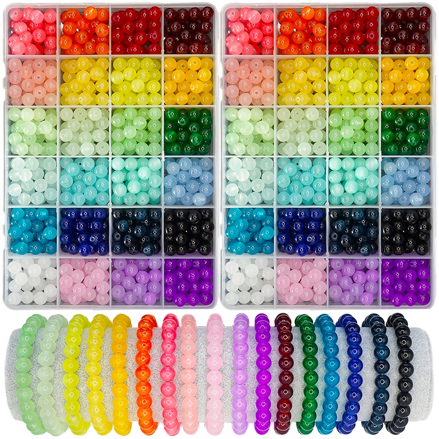 

Kit de Perles en Verre -Chic de 8mm - 24 Couleurs Vibrantes, Perles Rondes en Cristal pour Bracelets DIY & Fabrication de Bijoux, Adapté aux Débutants, 384/768pcs, 2 Boîtes