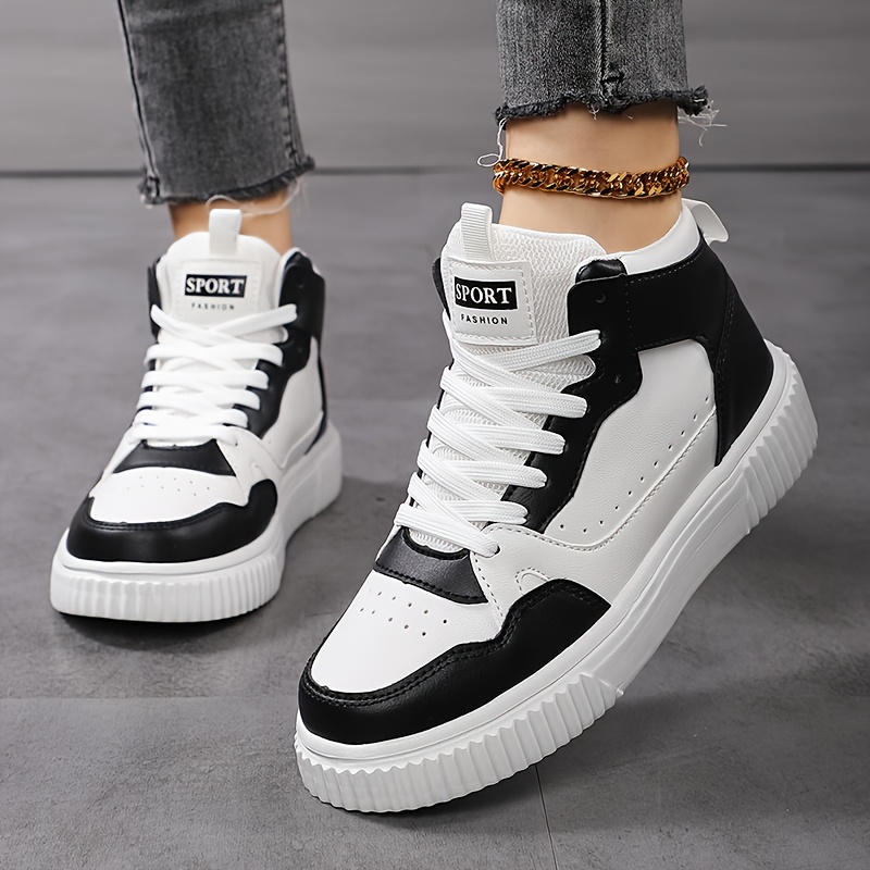 Women'S Four-Color Patchwork Design Mid-Top Sneakers, Lightweight EVA Sole with PU Upper - Breathable Fabric Lining, Round Toe Suitable for Street Style And Casual Wear (Spring/Summer Style), Fashionable Sneaker Style | Comfortable Casual Shoes