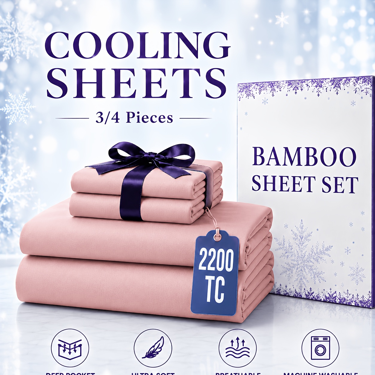 TEMU 2200tc Luxury Cooling Bamboo Sheet Set, Ultra Soft, Hotel-, Cool & Breathable, , 40cm Deep Pocket, Durable & Fade-resistant, Ideal For Home,