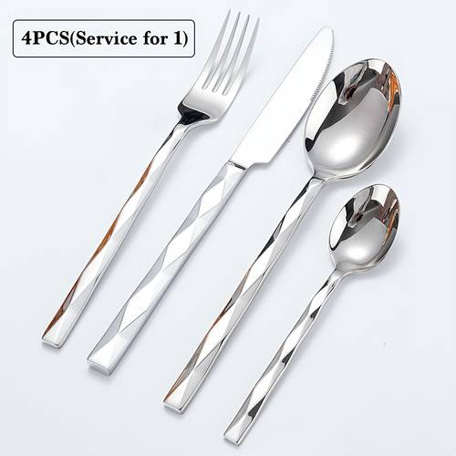 4 16 24pcs luxurious cutlery with diamond cut pattern elegant silverware service for 1 6 premium stainless steel flatware spoon fork knife durable tableware for party wedding house warming nice gift