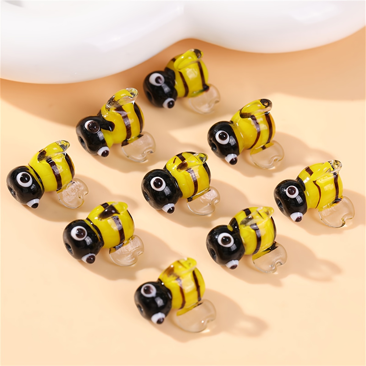 5pcs handmade 3d cute bee glass beads vibrant yellow black Temu