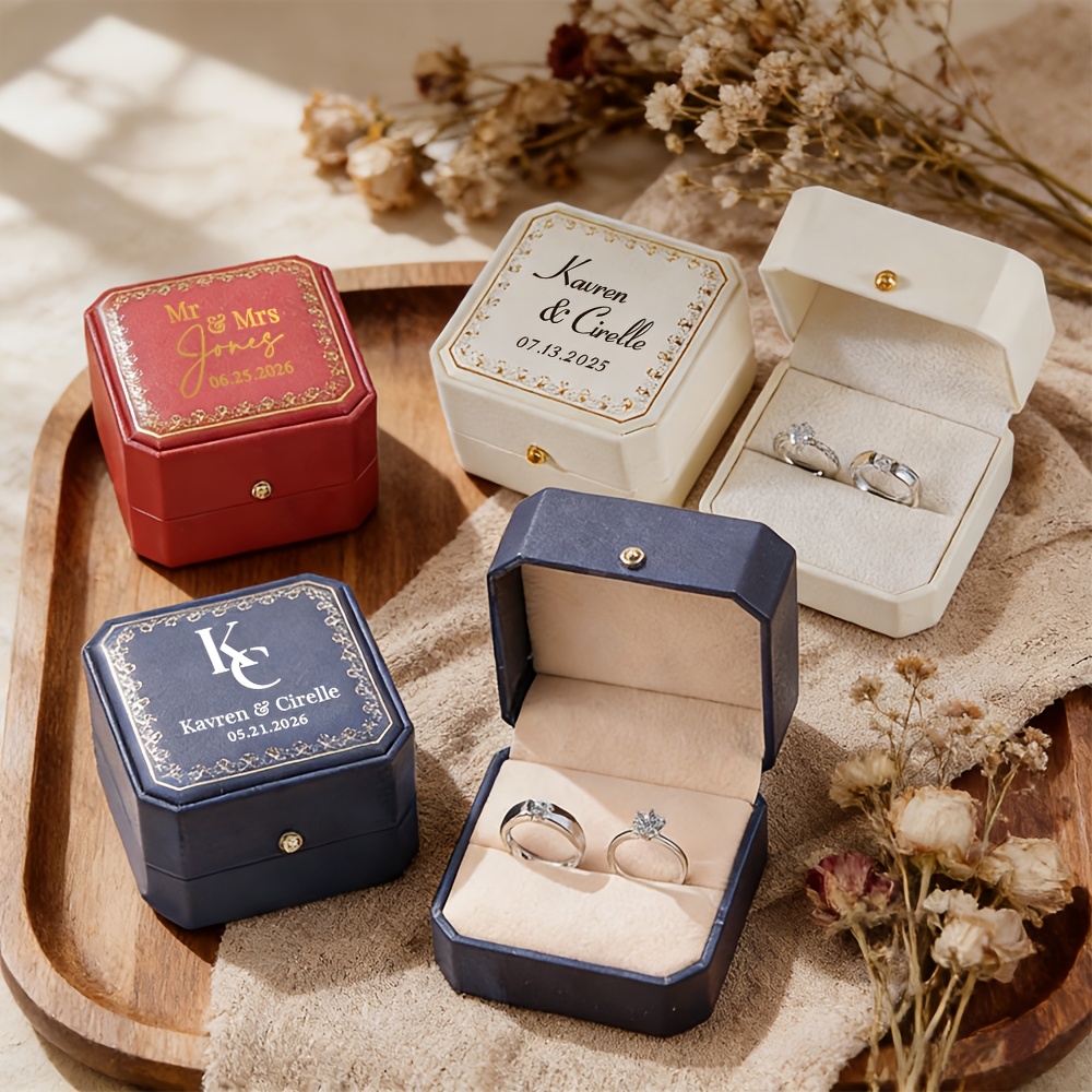 Personalized Wedding Ring Box with Velvet Lining