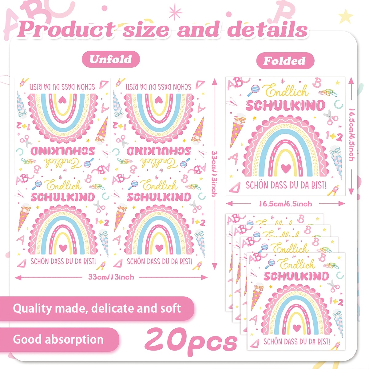 Image of Rainbow Pink Back-to- Welcome New Student Themed Party Napkins, Dinner Tissues, Lunch Tissues, Suitable For Gatherings, , Parties, And Table Decorations For Halloween、christmas