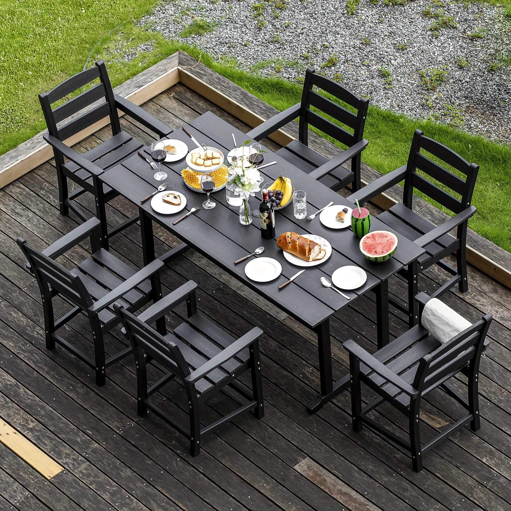 Nalone Patio Dining Table Set, HDPE Outdoor Dining Sets with Table, Dining Furniture Set with Umbrella Hole
