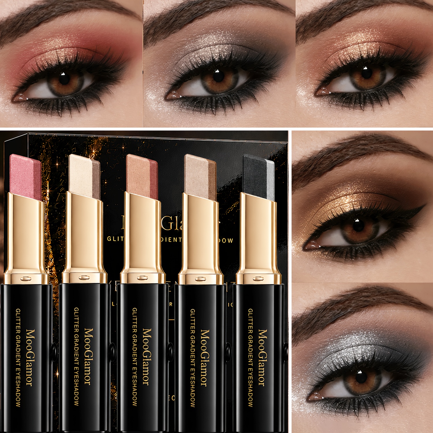 Image of 5-color Dual-tone Eyeshadow Stick Set, Instant Gradient In 1 Swipe, High- Fine Shimmer, Waterproof Long-wear And Easy To Blend For Beginners, For , Dates, Parties And Holiday Gifts For Women