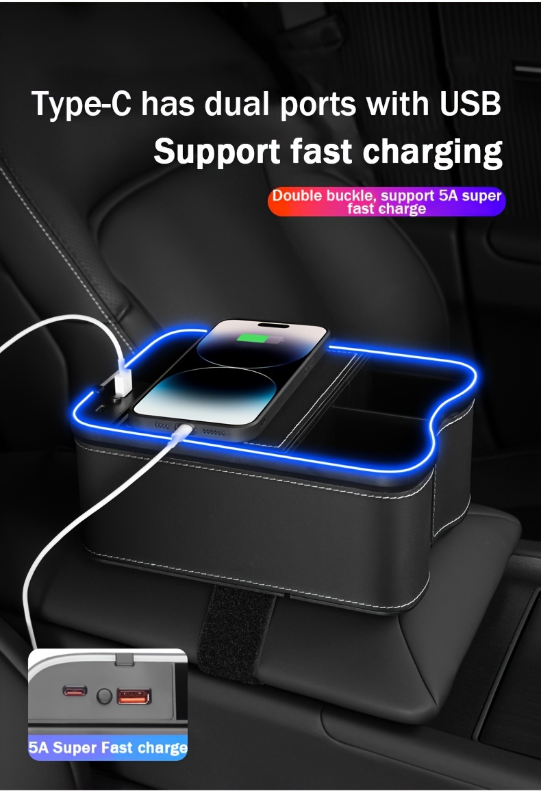 armrest box storage box new car storage box multi function tissue box colorful led atmosphere light 5a fast charging charger multi function water cup holder beverage holder car paper box car interior accessories details 4