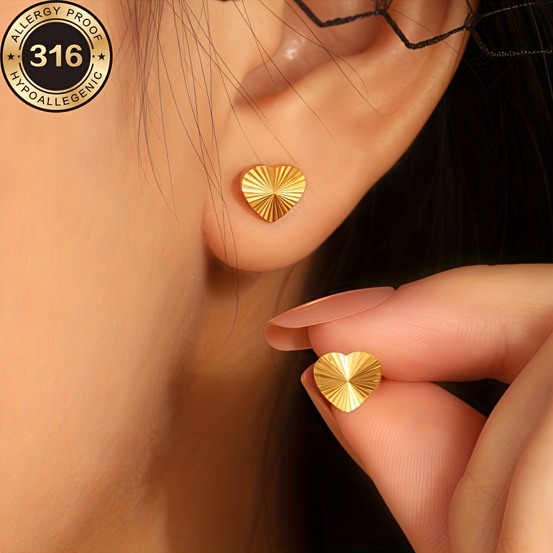 TEMU Hypoallergenic Steel 18k Gold-plated Heart Earrings For Women - Laser-cut , Lightweight And Durable, Perfect For Daily Wear, Parties, Weddings,