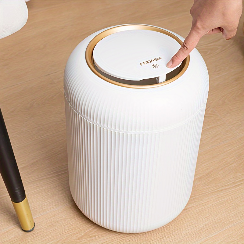 fedora large capacity trash can with lid elegant white golden   plastic garbage bin creative round   room kitchen bedroom bathroom textured exterior smooth interior