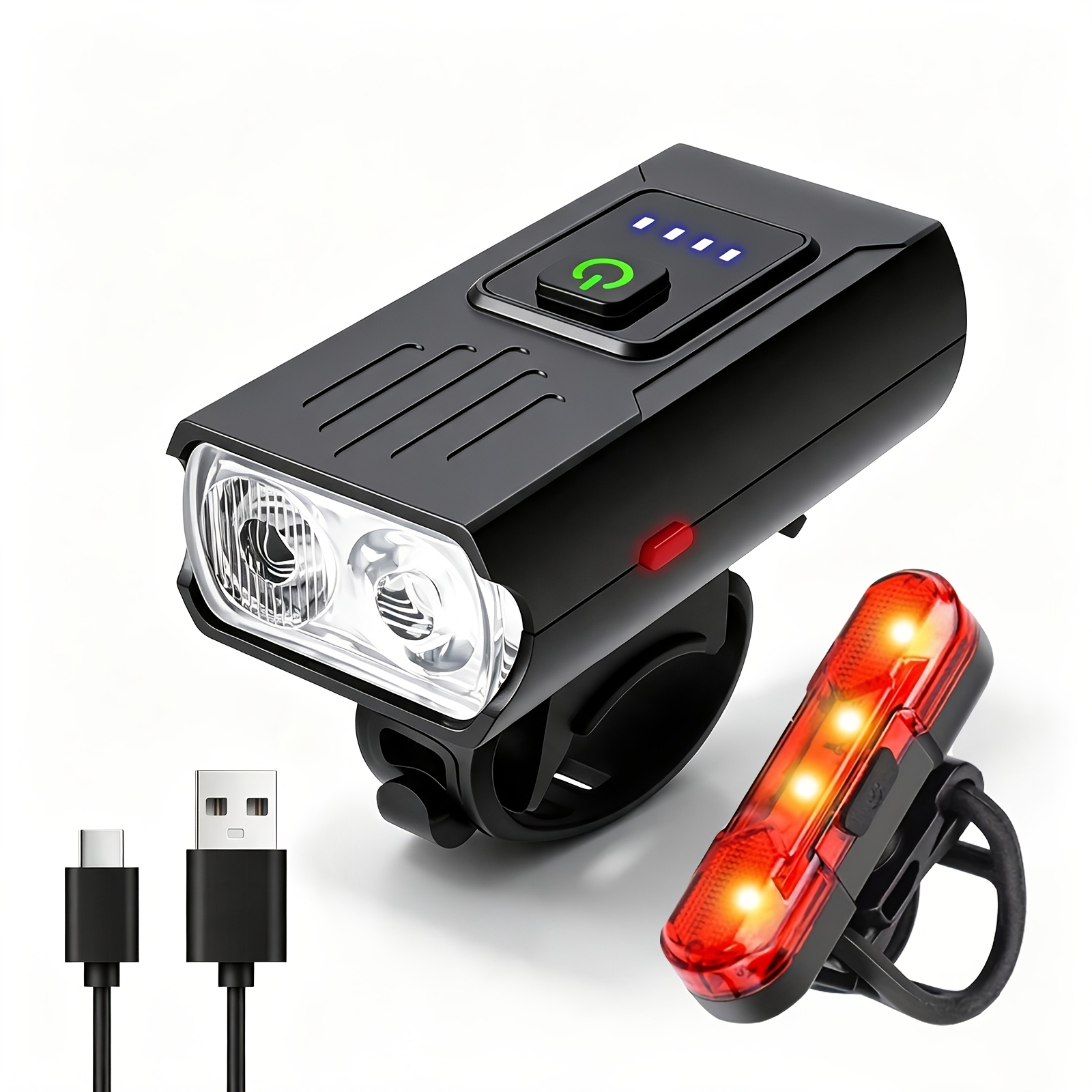 TEMU 2 pezzi Nuove luci LED per bici 1000LM Ricarica Type- di potenza Luce anteriore per mountain bike Torcia Attrezzatura da equitazione e Set di