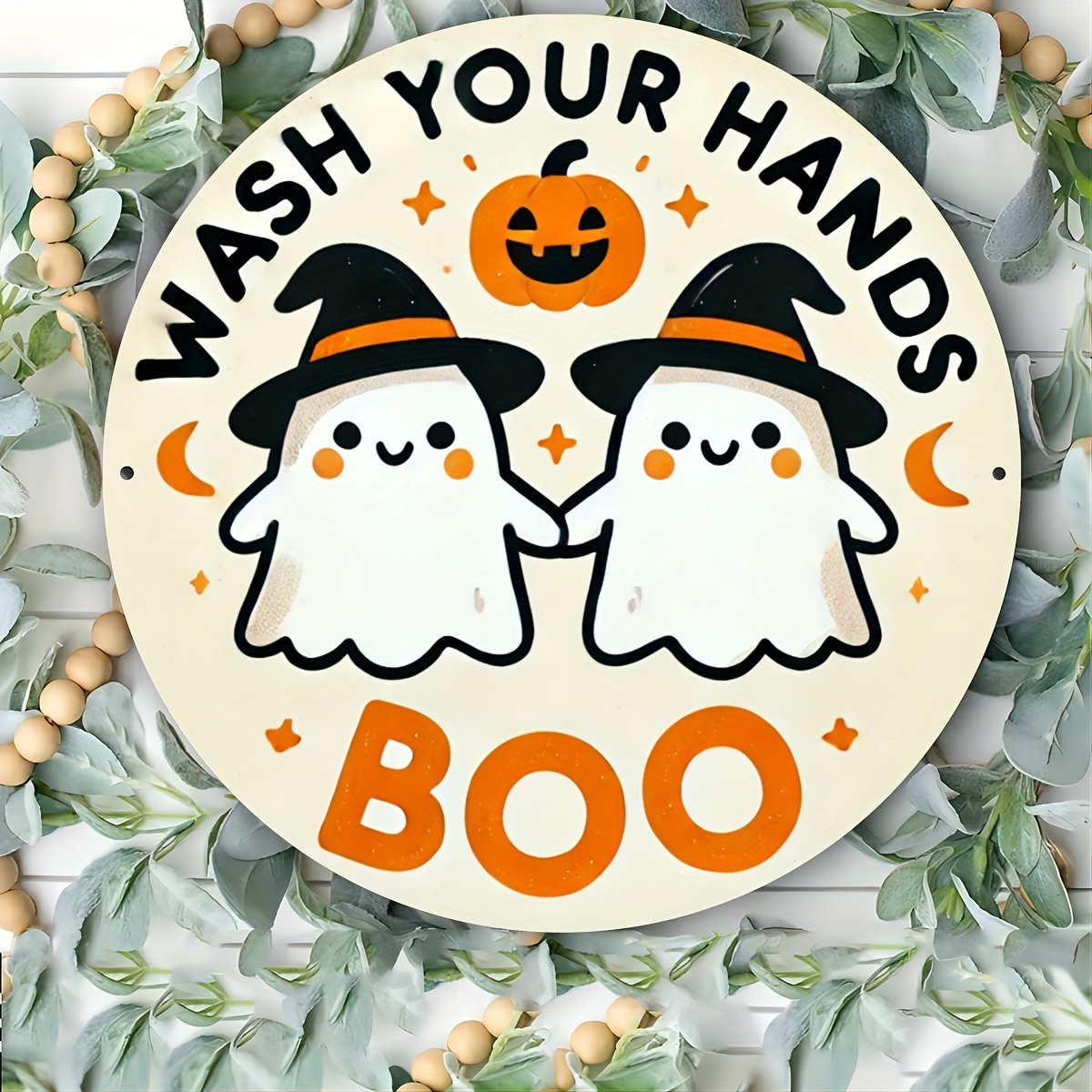 

Festive Aluminium Sign: 'wash Your Hands Boo' - 8x8 Inch Outdoor/indoor Decoration