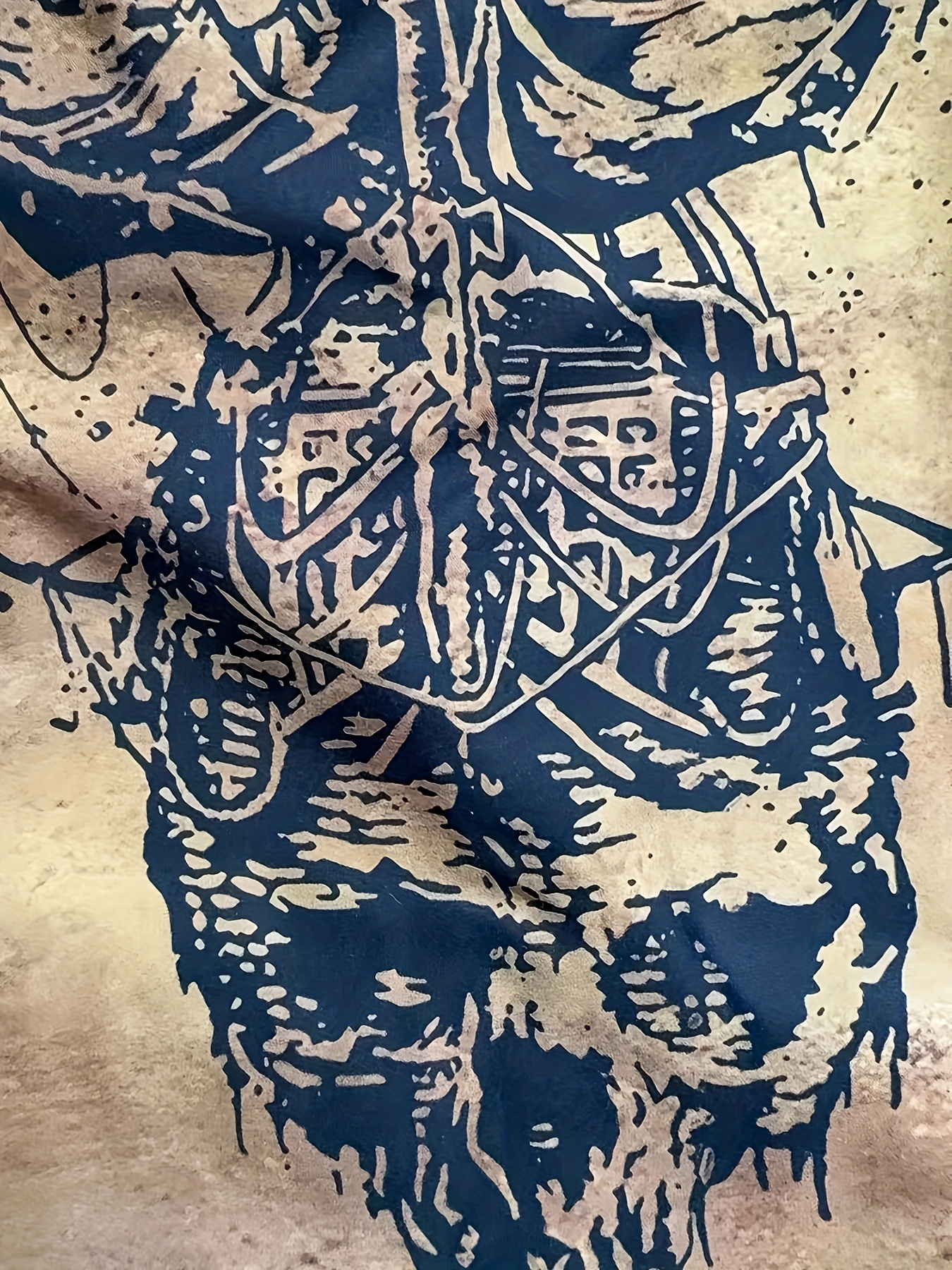 Men's Skull & Ship Print Beach Shorts - Lightweight Quick-Dry Polyester Swim Trunks with Adjustable Drawstring Waist, Regular Fit Casual Swimwear for Surfing, Pool & Summer Adventures (Khaki/Charcoal), Bathing Suits, PLUS SIZE