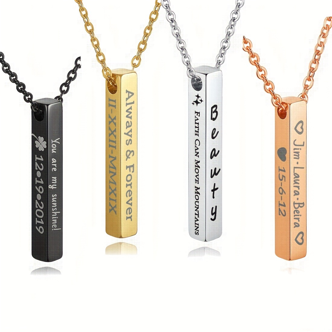 

Custom Engraved Name Necklace - Stainless Steel Square Bar Pendant In Silvery, Golden, Rose Golden & Black - Perfect For Everyday Wear Or Gifting Stainless Steel Necklace Pendant Necklace