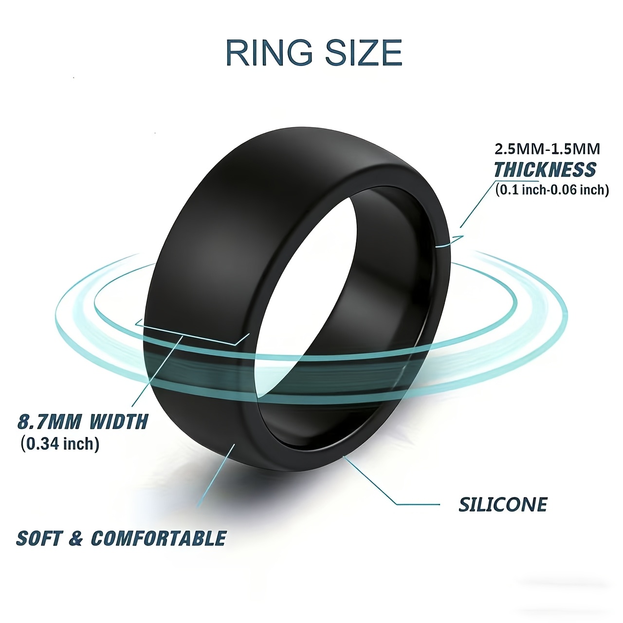 1pc 8.7Mm Silicone Wedding Band, Hypoallergenic And Flexible, Designed for Men'S Comfort During Outdoor Activities, Sports, And Running