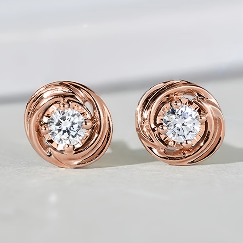 1 Pair Of Women's Fashion Stud Earrings, Simple Classic Round Studs With Synthetic Synthetic Zirconia, Versatile Daily Casual Party Earring Accessories For Women