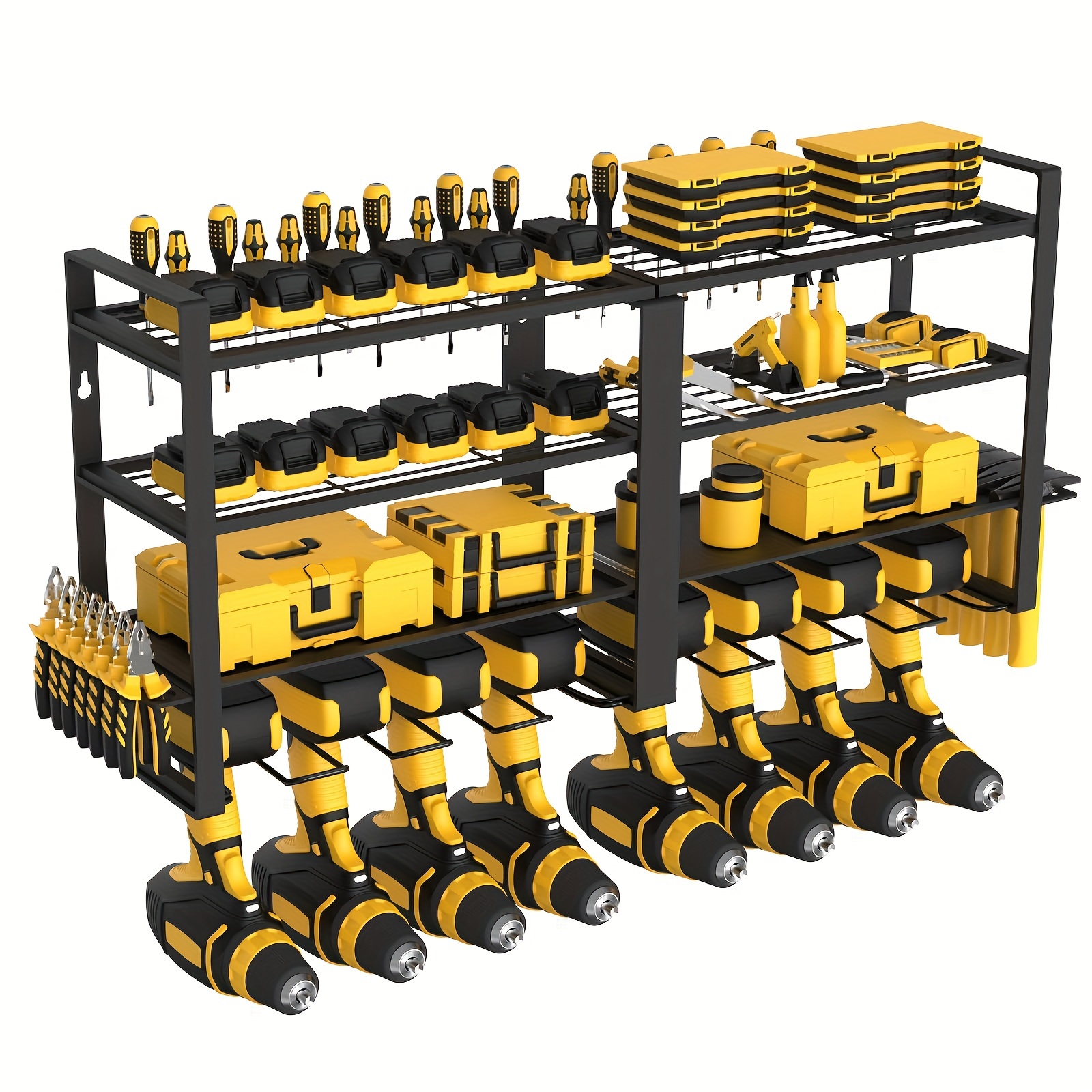 Aunulahca 4-Layer Wall Mount Power Tool Organizer Rack - Heavy Duty Metal Drill Holder For Garage, Workshop