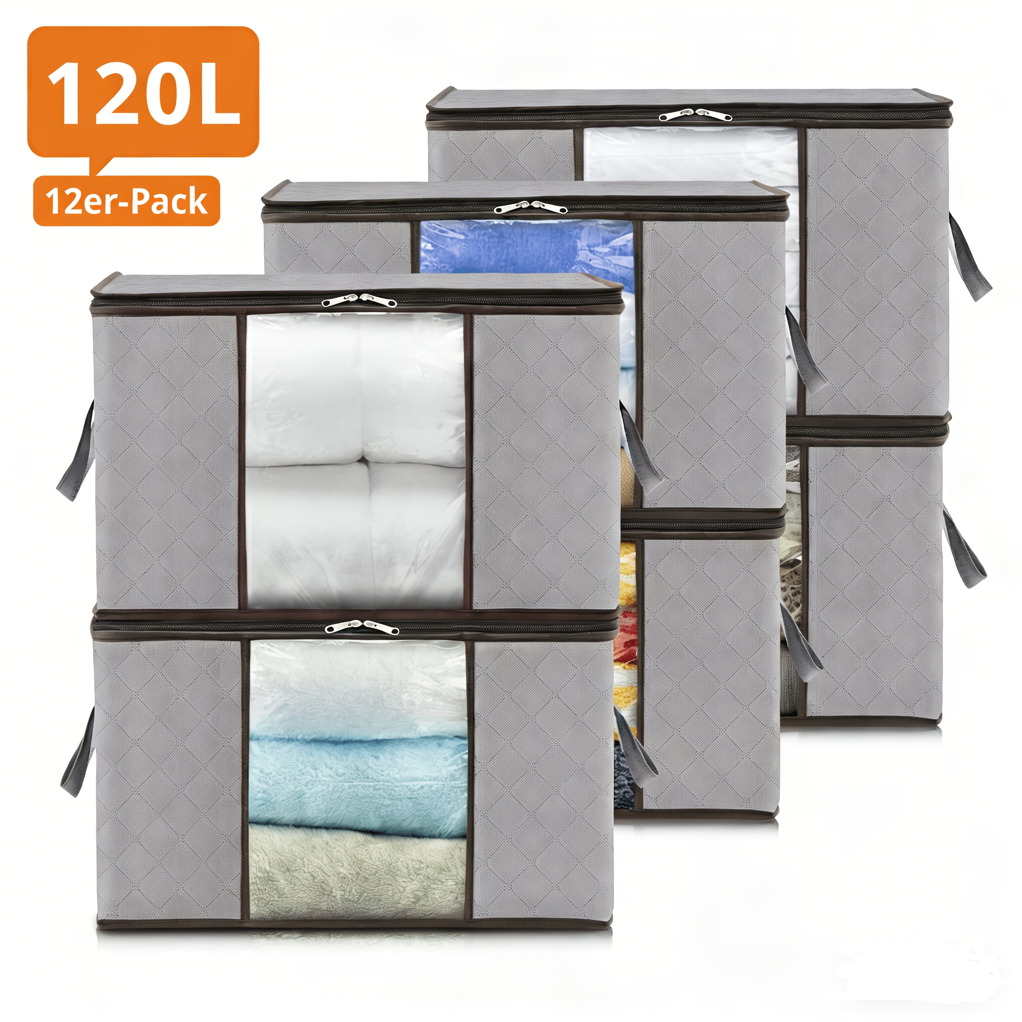 TEMU Graue Aufbewahrungsbox mit Deckel, zur Aufbewahrung von Kleidung, Decken und Kissen, mit faltbarem Design und verstärkten Griffen, mit einem
