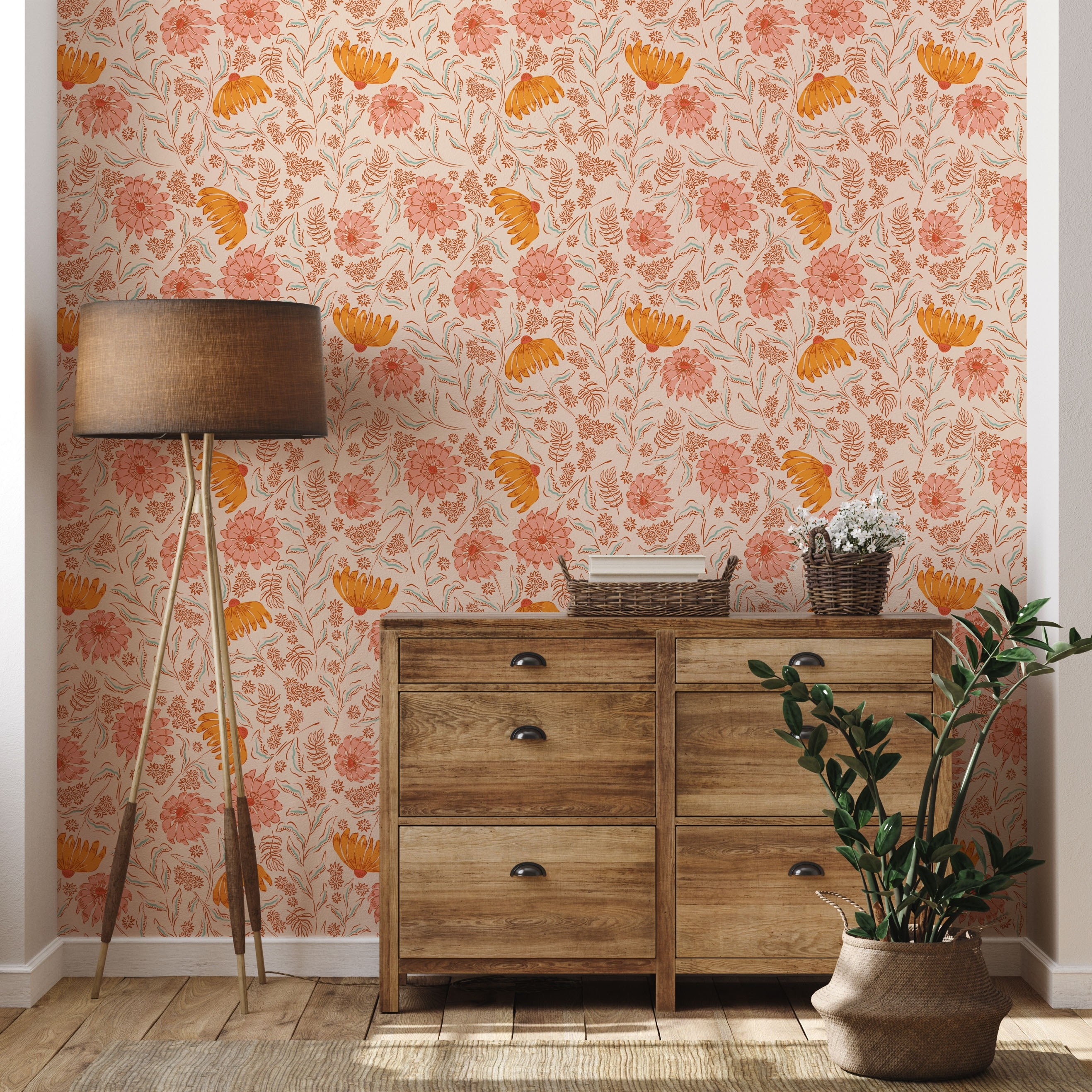 

1roll Vintage Style Pink Flowers Pattern Wallpaper, Waterproof Removable Peel And Stick Contact Paper For Living Room, Kitchen, Bedroom, Home And Dormitory Furniture Decoration