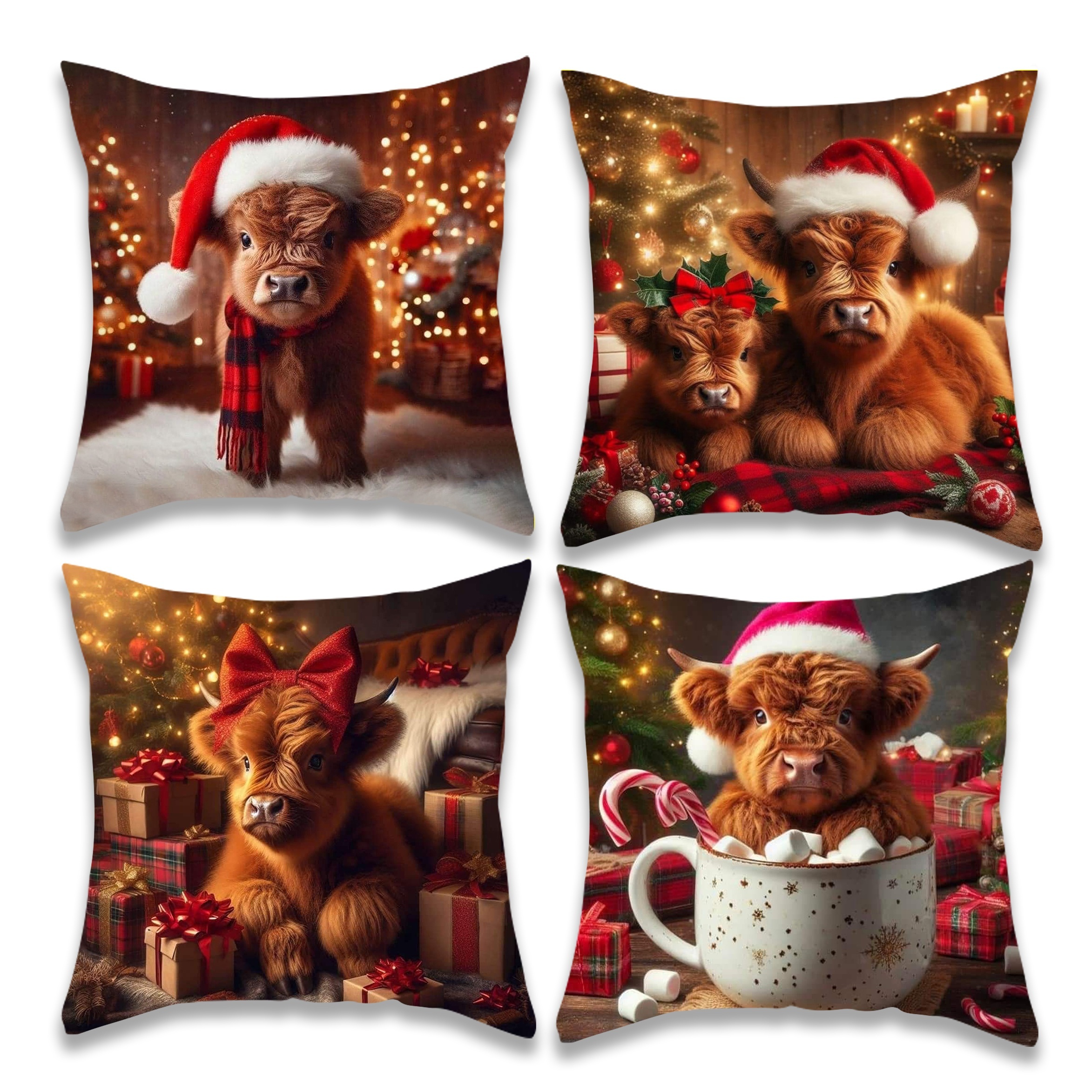 

4-piece Highland Throw Pillow Covers, 18x18 Inch, Contemporary Style, , Zipper Closure, Machine Washable, Woven Polyester, Holiday Decor For Living Room, Sofa, Bed - No Insert