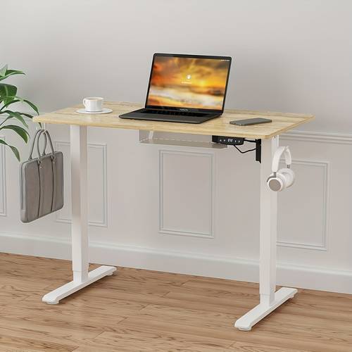 electric standing desk height adjustable ergonomic sit stand desks with hanging hooks and cable management 100 x 55 cm whole piece desktop for small white frame desktop