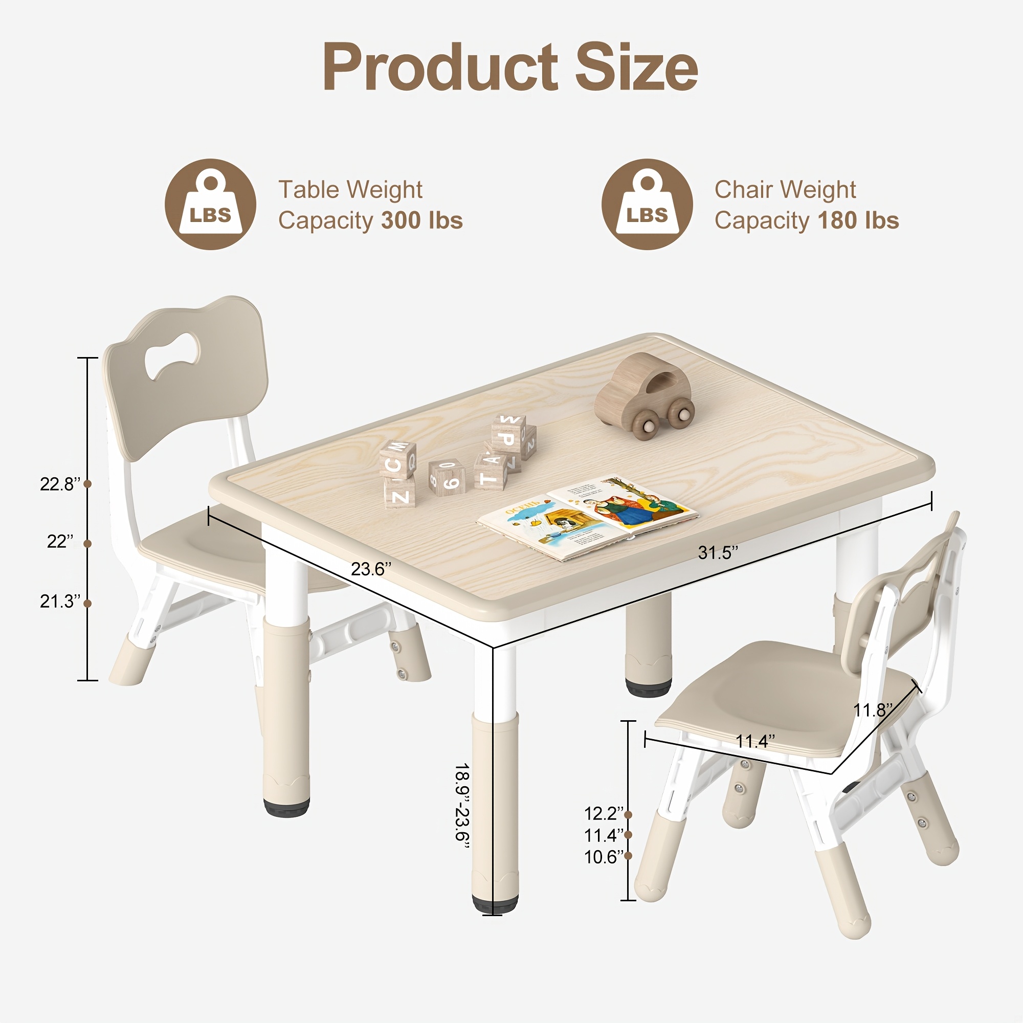 Adjustable Table And 4 Chairs, 23.6