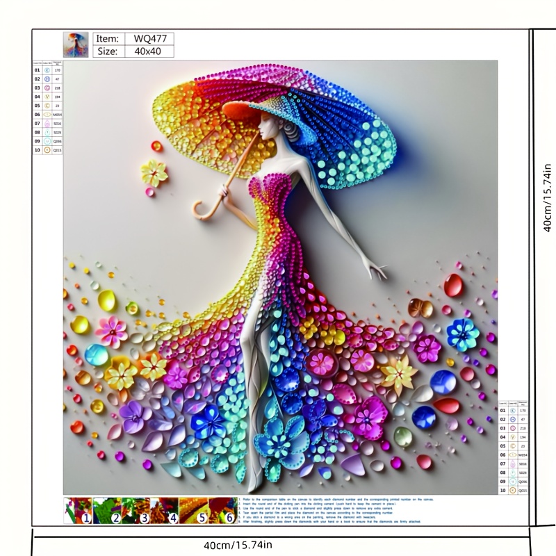 Image of 2d Flat Printing Diy Diamond Painting Kit - Holding Umbrella, Character Series With Special Shaped Diamonds, Resin Drills, Mandala & Crystal Rhinestones! 40x40cm/15.74x15.74in, 2d Flat