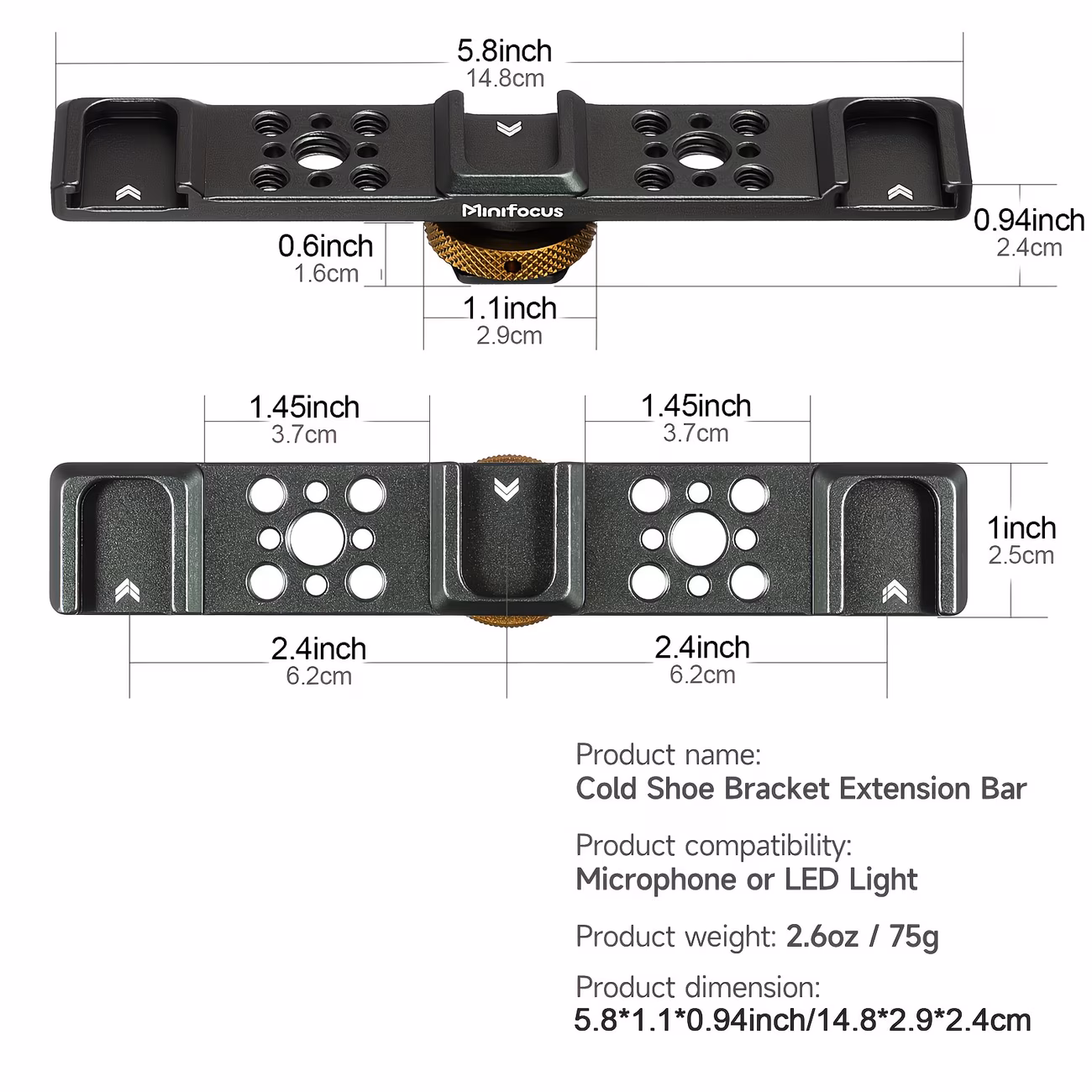 supporto per flash con attacco a , di prolunga 3-in-1 in di alluminio, realizzata in di alluminio, adatta per fotocamere /sony/nikon come adattatore universale per flash, compatibile con microfoni, luci led , per il vlogging Dettagli dell'articolo 2
