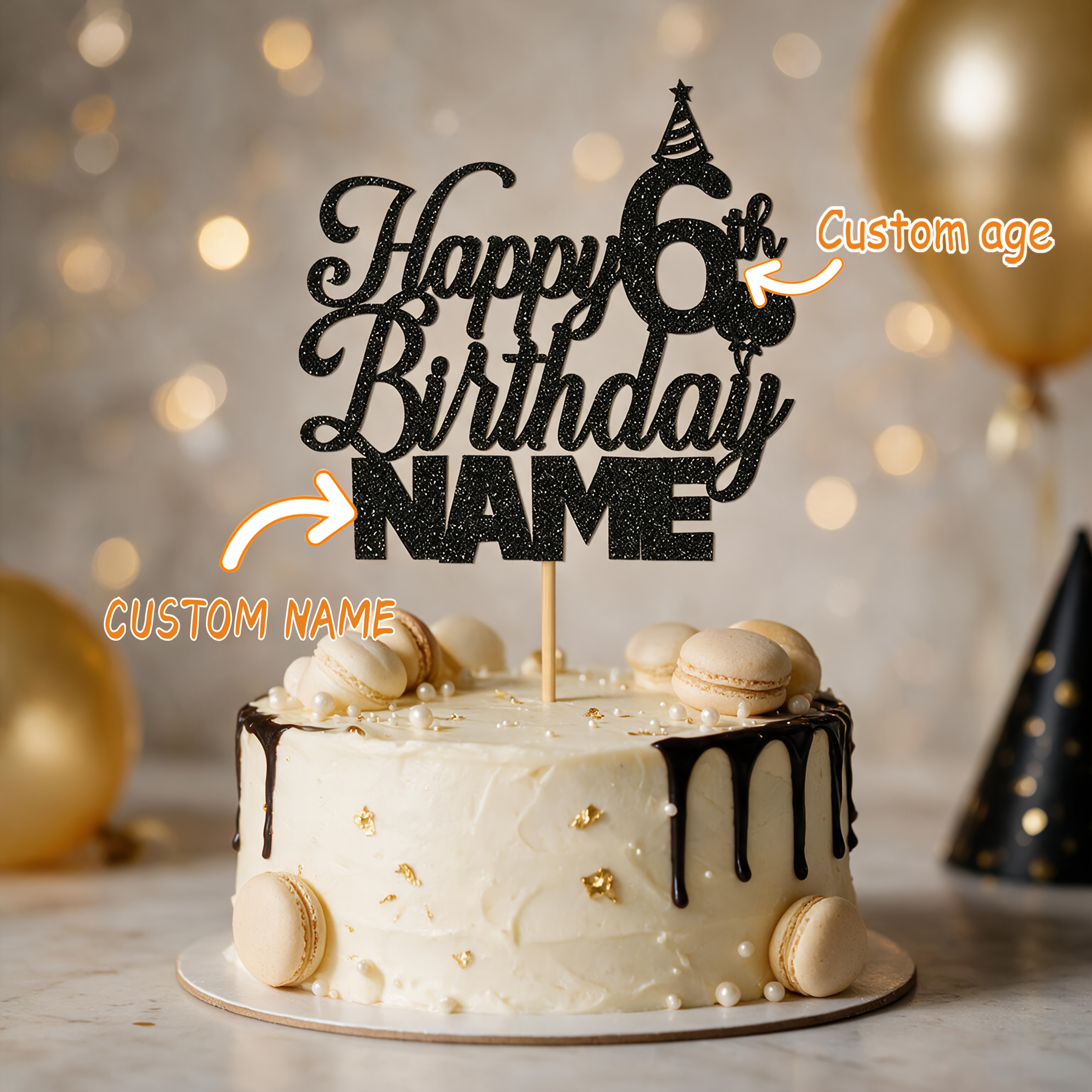 TEMU 1-pack Personalized Custom Shiny Cake Topper, Customizable Text, Birthday Cake Decoration, Suitable For Parties And Birthday Party Cake