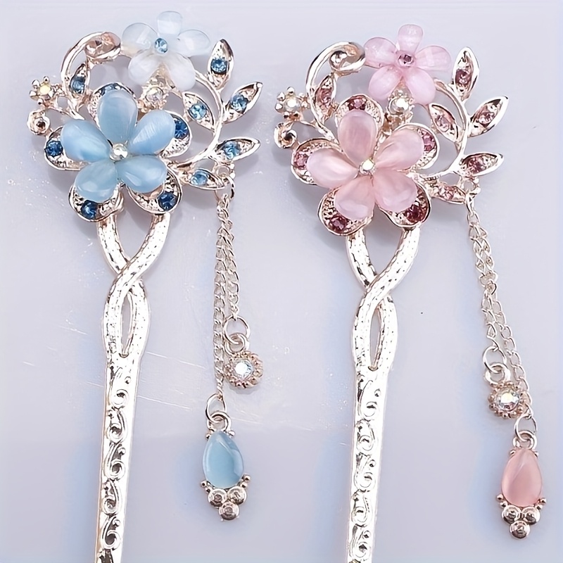 5pcs new chinese hairpin step shaking cats eye stone twin flower classical hairpin bun hair ethnic style headdress suitable for   holiday dressing prom sending to family and     in   Product details 5