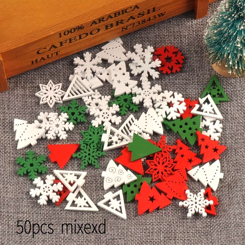 TEMU 50pcs 2.5cm Multi-colored Christmas Tree Snowflake Shaped Mixed Hollow Wood Slices, Handmade Diy Ornaments, Christmas Holiday Hanging