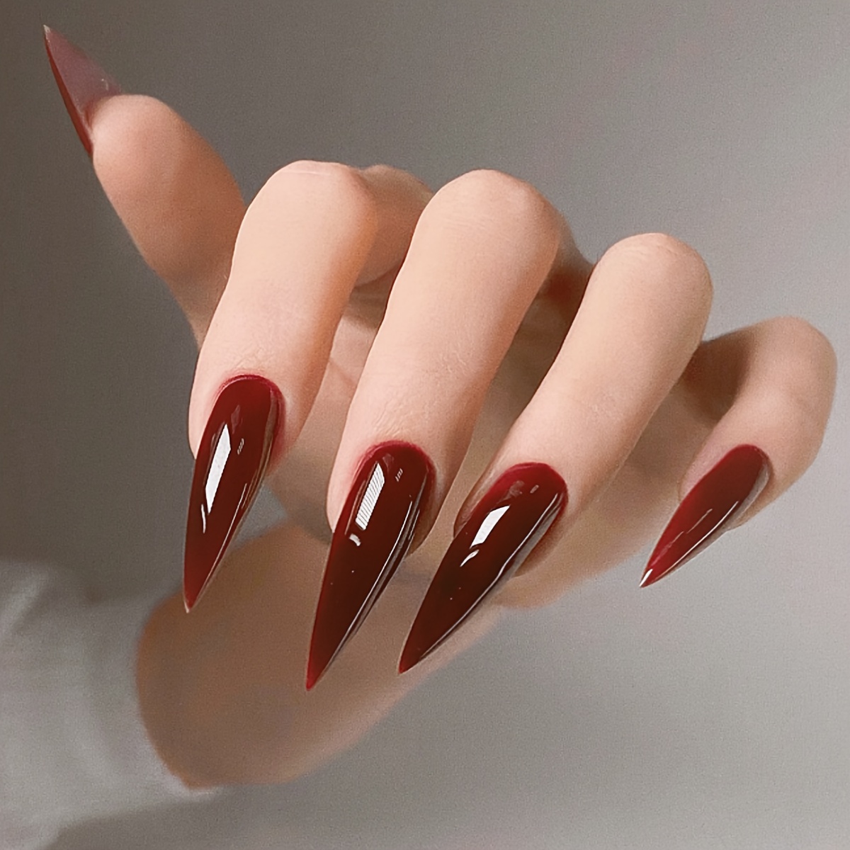 

[customer ] 24pcs Set Of Long Stiletto -on Nails - , Solid Color, Includes Jelly Adhesive & Nail File For Women's Casual Attire