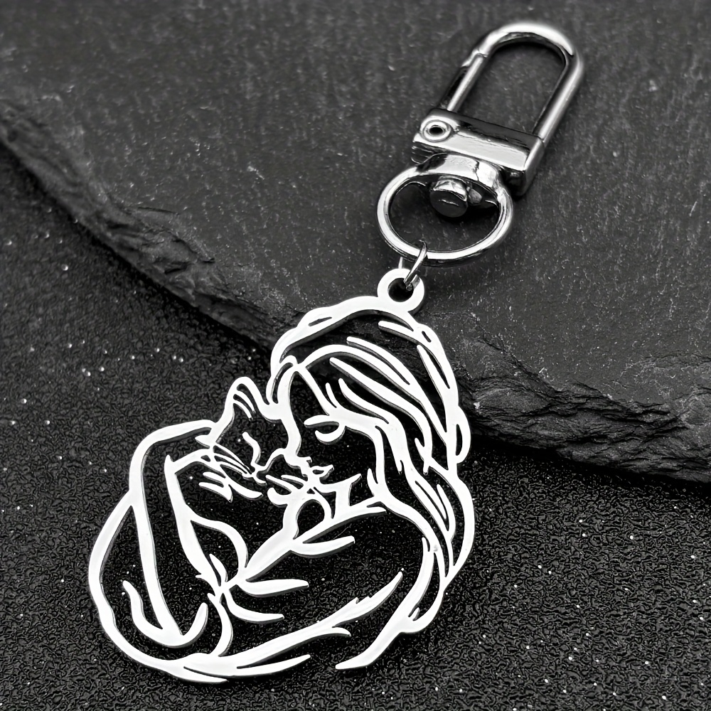 Image of Hollow Women Hug Cat Key Chains For Women Men Stainless Steel Golden Silvery Hollow Kitty Female Chain Jewelry Gift