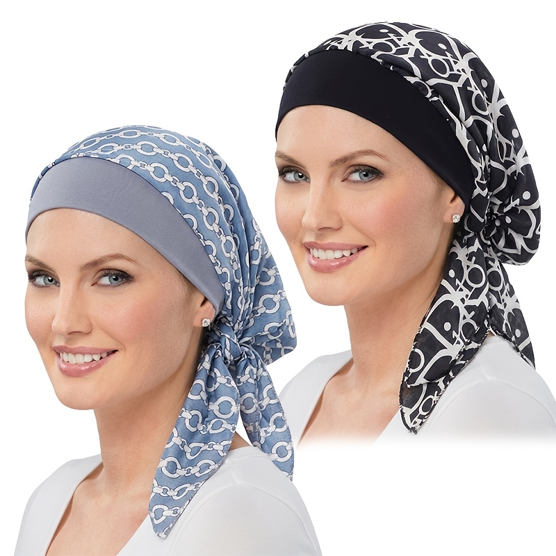 TEMU 2pcs Set: Ribbon Headscarf Hat, Chemotherapy Cap, Turban Cap, Hair Protection Cap