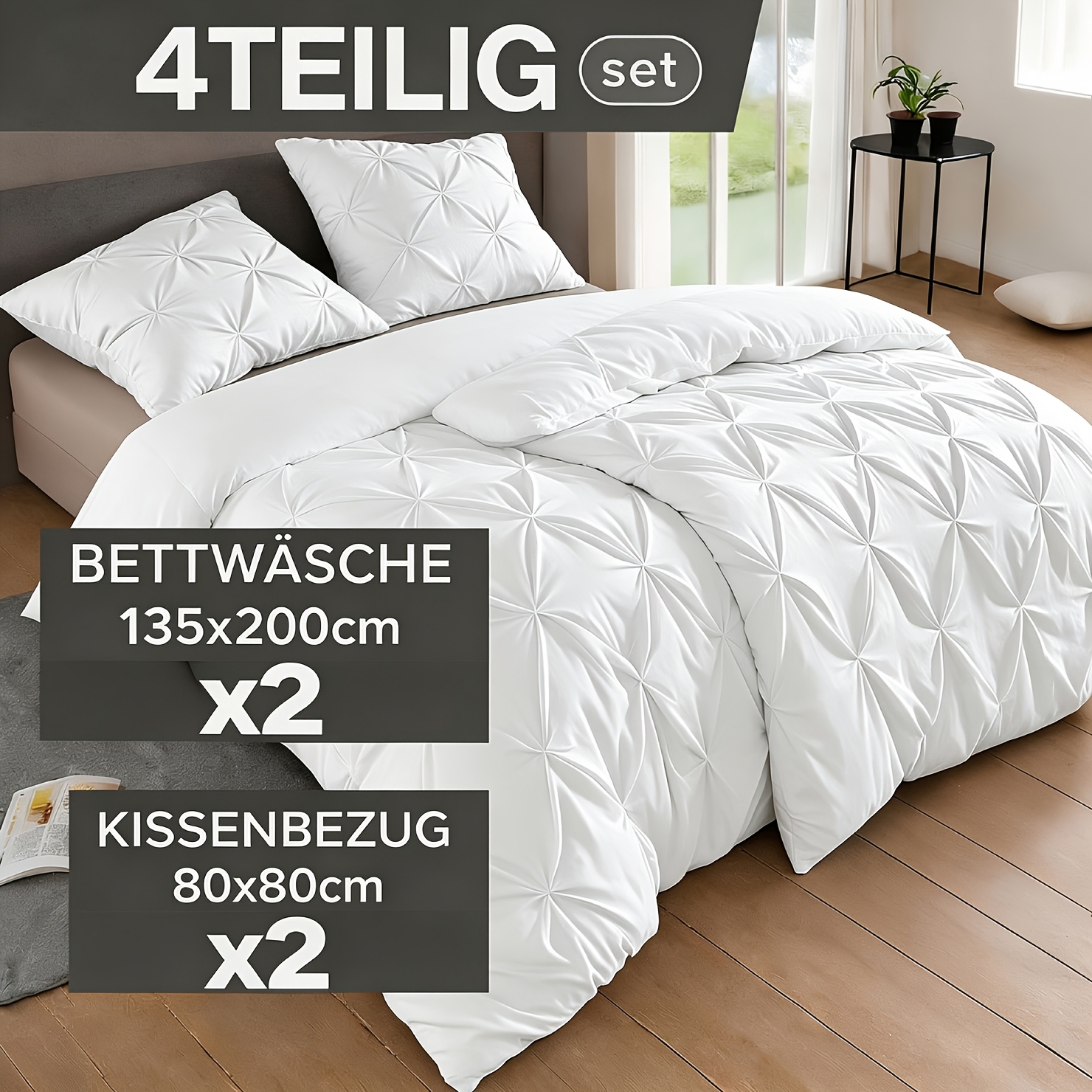 Image of 4/6pcs Pintuck Pleated Microfiber Reversible Bedding (135x200 155x220 200x200cm), Includes 2 Duvet Covers & 2/4 Pillowcases (80x80cm). Soft, Breathable, Wrinkle-resistant & . Use, Local Warehouse