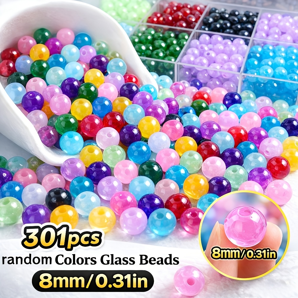 TEMU 301pcs 8mm Random Color Glass Beads Vibrant For Diy Bracelet Necklace Jewelry Making