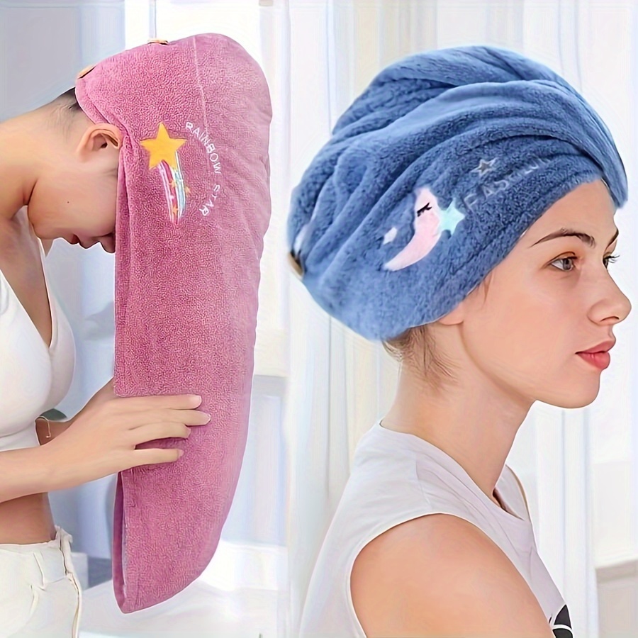 1pc microfiber hair towel   drying cap quick dry hair towel for bathroom super absorbent hair wrap towel for women embroidered hair wrap turban bathroom supplies bathroom accessories details 2