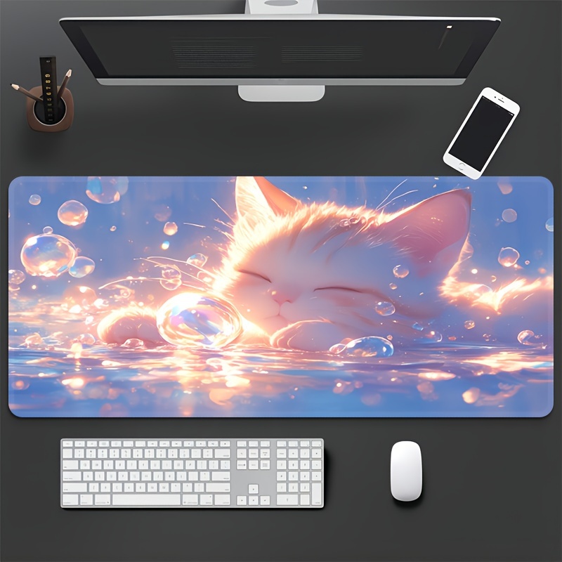 

Cute Cat Bubble Design Large Gaming Mouse Pad - Waterproof, Non-slip Rubber Base With Stitched Edges For Office, School, And Home Use - Perfect Gift For Teens, Girlfriends, Boyfriends