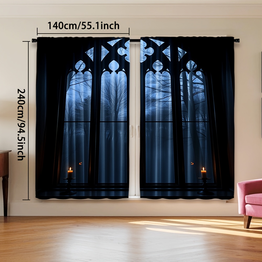 E-shop 2er-Set gotische Vorhänge im Horror-Stil für ein Horror-, mit Stangentaschen-Design, geeignet für Schlafzimmer und Wohnzimmer, ideal für Heim-