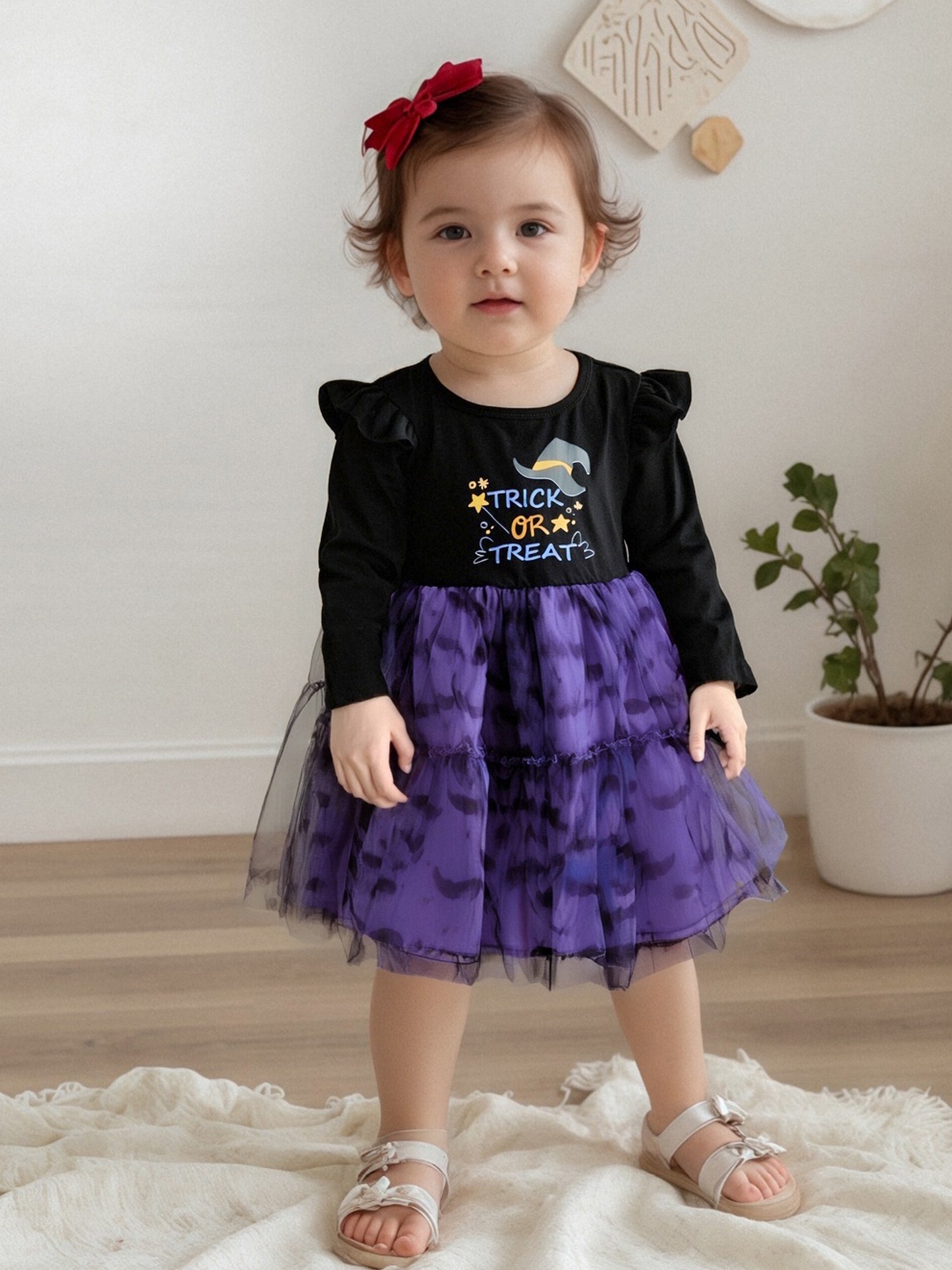 halloween party dress - long sleeve tutu skirt, black & purple , elegant  birthday & halloween outfit ages 1-5 years (machine washable) - perfect  halloween or everyday party dress, festive wear,