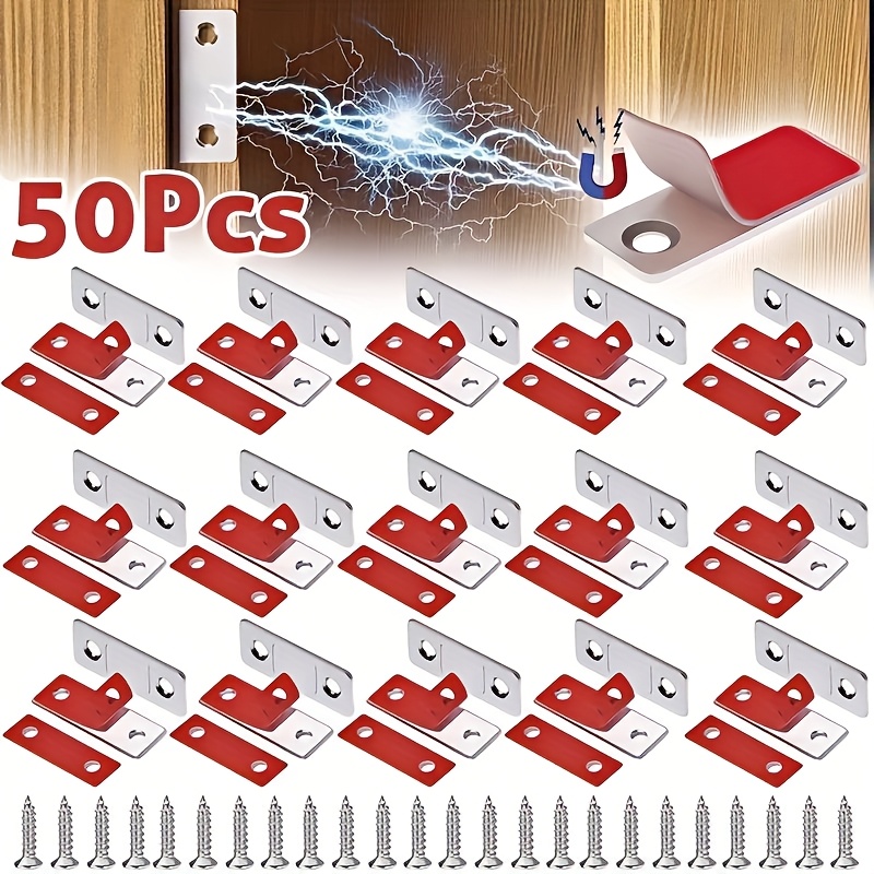 E-shop 50 Stück Ultra-Dünne Edelstahl Magnetische Schrankverschluss - Kein Bohren, Klebender Tür- & Schubladensperrriegel für Küche, Kleiderschrank,