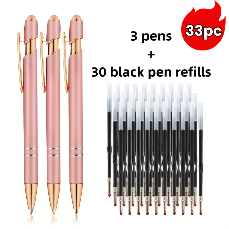 Image of 33pcs Set/metal Retractable Ballpoint Pen With Touch Screen Stylus Tip - Smooth Writing, Non Slip Grip, Compatible With Devices, With A Black Pen , Perfect For Daily Use