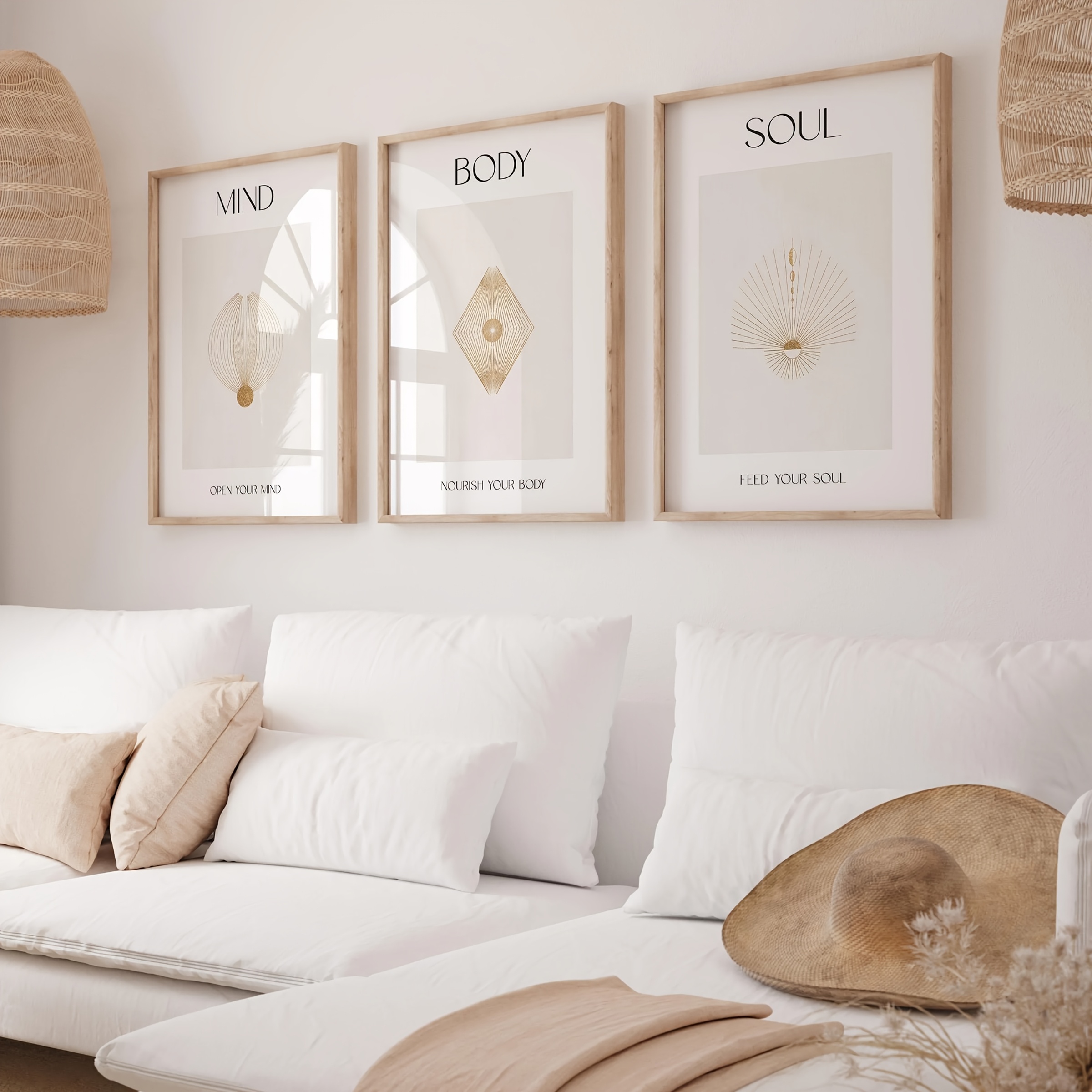 TEMU 2D Plat, 2D Plat, 3-delige Frameloze Canvas Posters, Moderne Kunst, Geest, Lichaam, Ziel, Spirituele Meditatie Poster Prints, Muurkunst Canvas