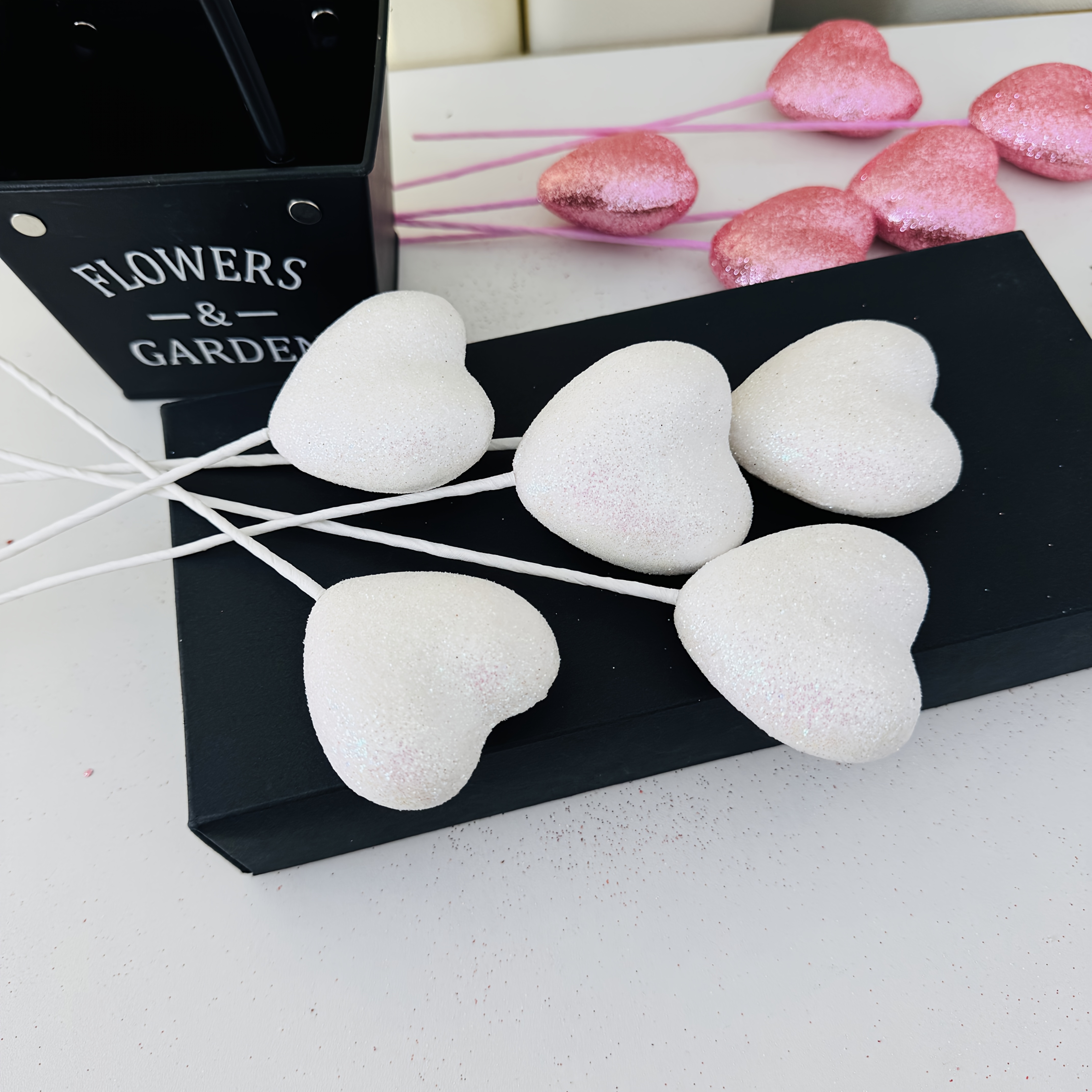 Image of Artificial Flowers, 5pcs, 9.84in, Simulated Sequined Heart, Suitable For Valentine's Day Gifts, Valentine's Day, Chinese New Year Lunar New Year Indoor Outdoor Decoration