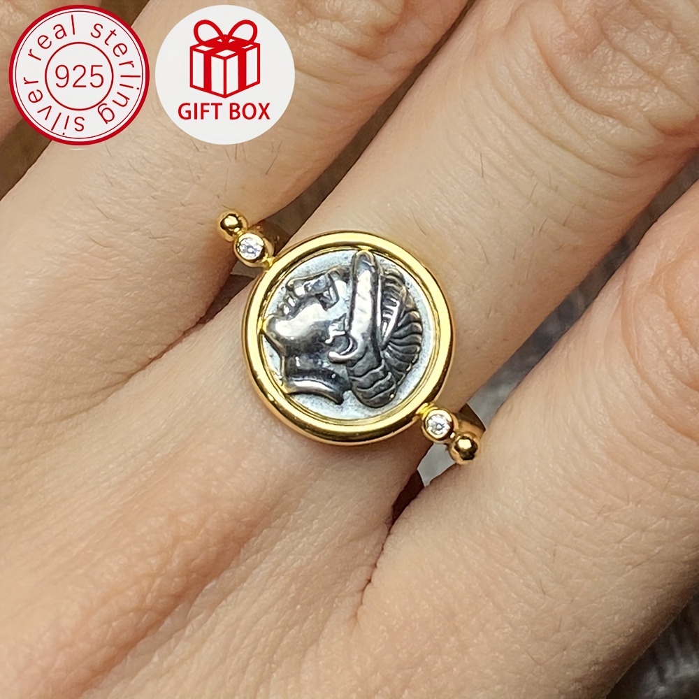 Vintage S925 Silver Double Sided Rotatable Ring with Zirconia April Birthstone