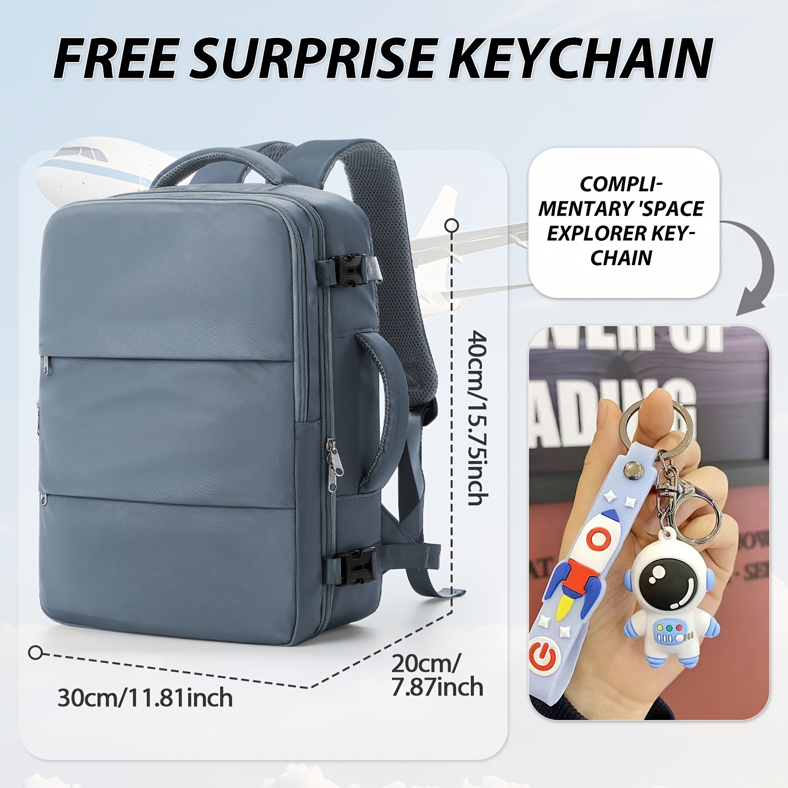E-shop Damen Rucksack mit Schlüsselanhänger, Handgepäcktasche 40X30X20, Unter-Sitz-Tasche, Reiserucksack geeignet als Handgepäck auf Flugzeugen. Mit