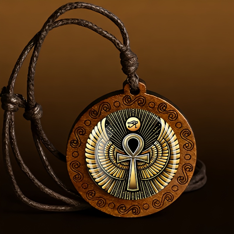 TEMU Collana in legno con sacro, ali e occhio, regalo piccolo retr簷, piccolo regalo per e famiglia. Accessorio moda facile, stile individuale da