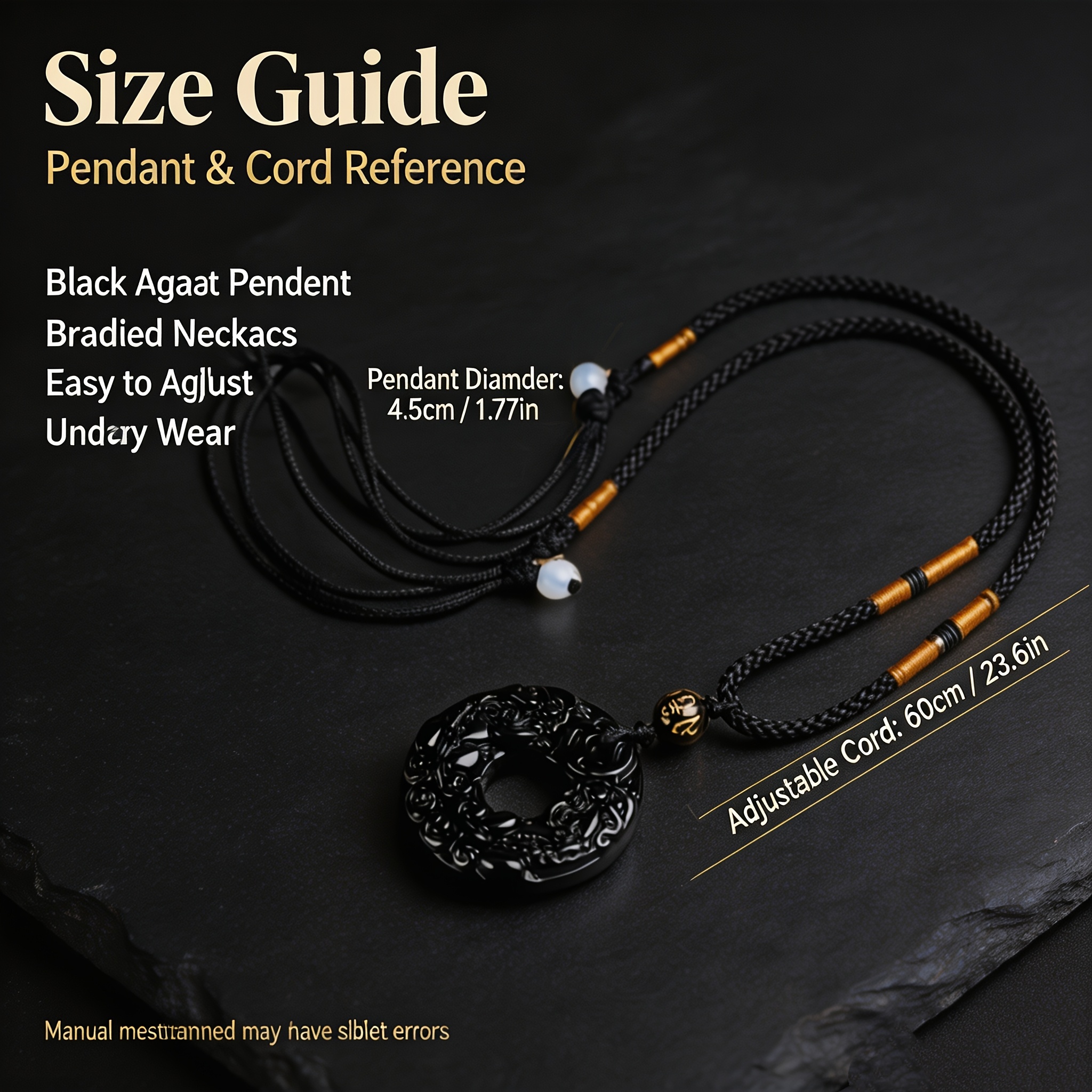Black Agate Peace Pendant Necklace, Unisex Style