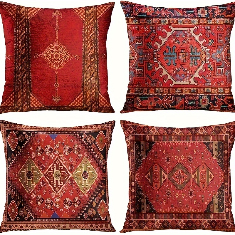 

4-pack Vintage Ethnic Style Soft Double-sided Printed Throw Pillow Covers, 18x18 Inches, Decorative Sofa Cushions Case For Living Room, Outdoor, Car – Retro And Bohemian Design