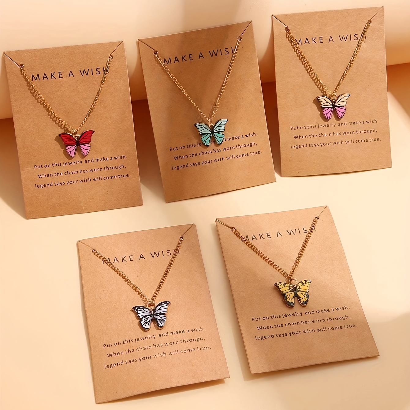 5pc Retro Minimalist Colorful Butterfly Necklace Set for Women