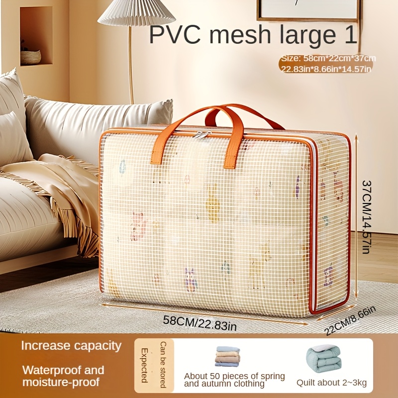 Image of Pvc Portable Moving Bag Clothes Quilt Large Capacity Household Storage Box Bedroom Wardrobe Finishing Foldable, Under-bed Storage