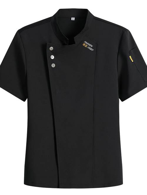 1pc uniform breathable short sleeve shirt with stand up collar chest pockets machine washable fabric for kitchen bakery restaurant school cafeteria chef accessories